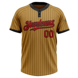 Custom Old Gold Black Pinstripe Red Two-Button Unisex Softball Jersey