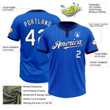 Custom Thunder Blue Navy Pinstripe White Two-Button Unisex Softball Jersey