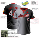 Custom Black Gray-Red Gradient Fashion Two-Button Unisex Softball Jersey