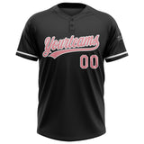 Custom Black Medium Pink-White Two-Button Unisex Softball Jersey