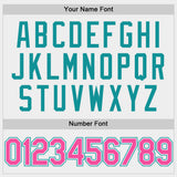 Custom White Pink-Teal Two-Button Unisex Softball Jersey