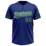 Custom Royal Kelly Green-White Two-Button Unisex Softball Jersey