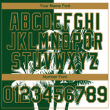 Custom White Green-Old Gold 3D Pattern Hawaii Coconut Trees Two-Button Unisex Softball Jersey