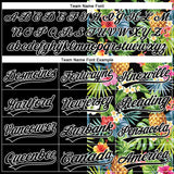 Custom Black White 3D Pattern Hawaii Tropical Pineapples, Palm Leaves And Flowers Two-Button Unisex Softball Jersey