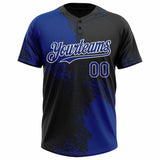 Custom Royal Black-White 3D Pattern Abstract Brush Stroke Two-Button Unisex Softball Jersey