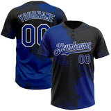 Custom Royal Black-White 3D Pattern Abstract Brush Stroke Two-Button Unisex Softball Jersey
