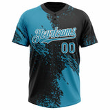 Custom Panther Blue Black-White 3D Pattern Abstract Brush Stroke Two-Button Unisex Softball Jersey