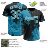 Custom Panther Blue Black-White 3D Pattern Abstract Brush Stroke Two-Button Unisex Softball Jersey
