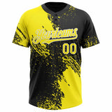 Custom Light Yellow Black-White 3D Pattern Abstract Brush Stroke Two-Button Unisex Softball Jersey