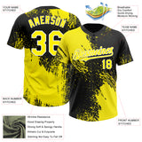 Custom Light Yellow Black-White 3D Pattern Abstract Brush Stroke Two-Button Unisex Softball Jersey