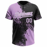 Custom Light Purple Black-White 3D Pattern Abstract Brush Stroke Two-Button Unisex Softball Jersey