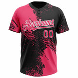 Custom Neon Pink Black-White 3D Pattern Abstract Brush Stroke Two-Button Unisex Softball Jersey