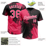 Custom Neon Pink Black-White 3D Pattern Abstract Brush Stroke Two-Button Unisex Softball Jersey