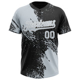 Custom Silver Black-White 3D Pattern Abstract Brush Stroke Two-Button Unisex Softball Jersey