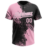 Custom Light Pink Black-White 3D Pattern Abstract Brush Stroke Two-Button Unisex Softball Jersey