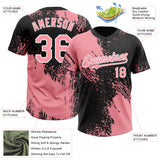 Custom Medium Pink Black-White 3D Pattern Abstract Brush Stroke Two-Button Unisex Softball Jersey