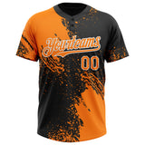 Custom Bay Orange Black-White 3D Pattern Abstract Brush Stroke Two-Button Unisex Softball Jersey