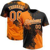 Custom Bay Orange Black-White 3D Pattern Abstract Brush Stroke Two-Button Unisex Softball Jersey