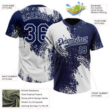 Custom White Navy 3D Pattern Abstract Brush Stroke Two-Button Unisex Softball Jersey