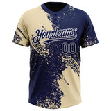Custom Cream Navy-White 3D Pattern Abstract Brush Stroke Two-Button Unisex Softball Jersey