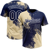 Custom Cream Navy-White 3D Pattern Abstract Brush Stroke Two-Button Unisex Softball Jersey