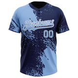 Custom Light Blue Navy-White 3D Pattern Abstract Brush Stroke Two-Button Unisex Softball Jersey