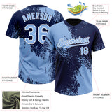 Custom Light Blue Navy-White 3D Pattern Abstract Brush Stroke Two-Button Unisex Softball Jersey