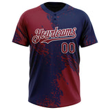 Custom Crimson Navy-White 3D Pattern Abstract Brush Stroke Two-Button Unisex Softball Jersey