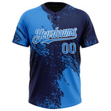 Custom Electric Blue Navy-White 3D Pattern Abstract Brush Stroke Two-Button Unisex Softball Jersey