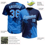 Custom Electric Blue Navy-White 3D Pattern Abstract Brush Stroke Two-Button Unisex Softball Jersey
