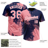 Custom Medium Pink Navy-White 3D Pattern Abstract Brush Stroke Two-Button Unisex Softball Jersey