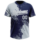 Custom Silver Navy-White 3D Pattern Abstract Brush Stroke Two-Button Unisex Softball Jersey