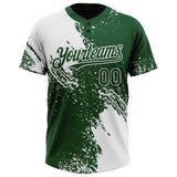 Custom White Green 3D Pattern Abstract Brush Stroke Two-Button Unisex Softball Jersey