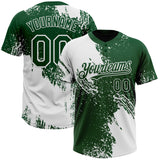 Custom White Green 3D Pattern Abstract Brush Stroke Two-Button Unisex Softball Jersey