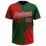 Custom Red Green-White 3D Pattern Abstract Brush Stroke Two-Button Unisex Softball Jersey