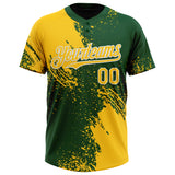 Custom Yellow Green-White 3D Pattern Abstract Brush Stroke Two-Button Unisex Softball Jersey