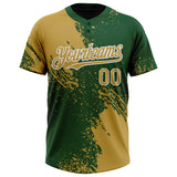 Custom Old Gold Green-White 3D Pattern Abstract Brush Stroke Two-Button Unisex Softball Jersey