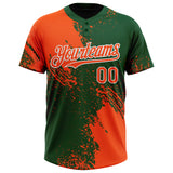 Custom Orange Green-White 3D Pattern Abstract Brush Stroke Two-Button Unisex Softball Jersey