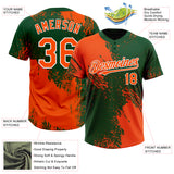 Custom Orange Green-White 3D Pattern Abstract Brush Stroke Two-Button Unisex Softball Jersey