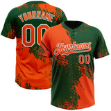 Custom Orange Green-White 3D Pattern Abstract Brush Stroke Two-Button Unisex Softball Jersey