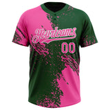 Custom Pink Green-White 3D Pattern Abstract Brush Stroke Two-Button Unisex Softball Jersey