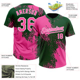 Custom Pink Green-White 3D Pattern Abstract Brush Stroke Two-Button Unisex Softball Jersey