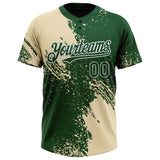 Custom Cream Green-White 3D Pattern Abstract Brush Stroke Two-Button Unisex Softball Jersey