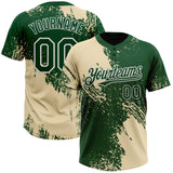 Custom Cream Green-White 3D Pattern Abstract Brush Stroke Two-Button Unisex Softball Jersey