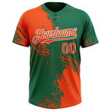 Custom Orange Kelly Green-White 3D Pattern Abstract Brush Stroke Two-Button Unisex Softball Jersey