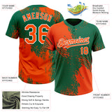 Custom Orange Kelly Green-White 3D Pattern Abstract Brush Stroke Two-Button Unisex Softball Jersey