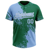 Custom Light Blue Kelly Green-White 3D Pattern Abstract Brush Stroke Two-Button Unisex Softball Jersey