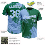 Custom Light Blue Kelly Green-White 3D Pattern Abstract Brush Stroke Two-Button Unisex Softball Jersey