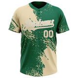Custom Cream Kelly Green-White 3D Pattern Abstract Brush Stroke Two-Button Unisex Softball Jersey