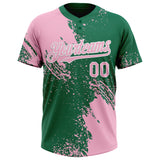 Custom Light Pink Kelly Green-White 3D Pattern Abstract Brush Stroke Two-Button Unisex Softball Jersey